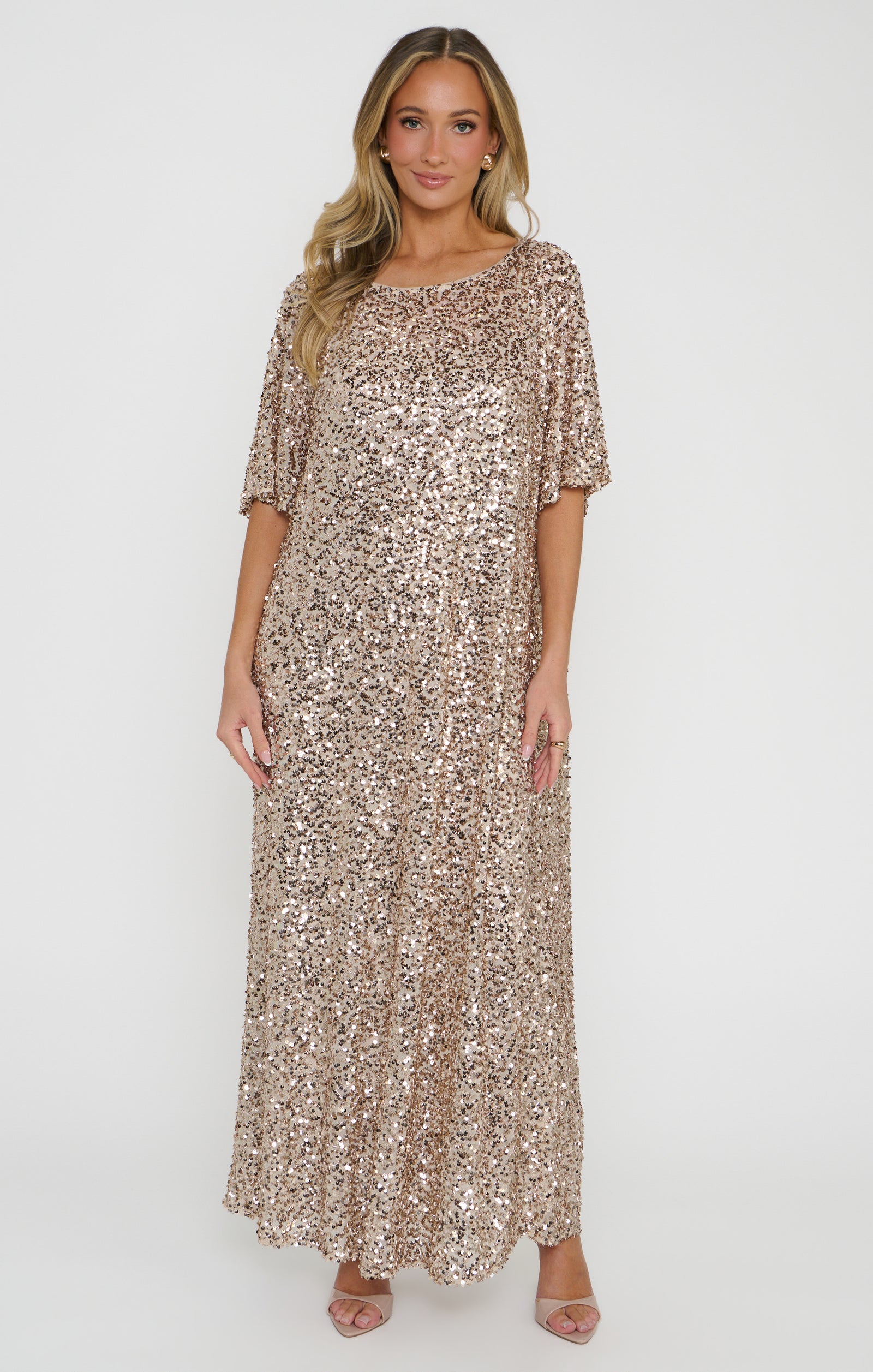Graciella Maxi Dress ~ Gold Ritzy Relaxed Sequins