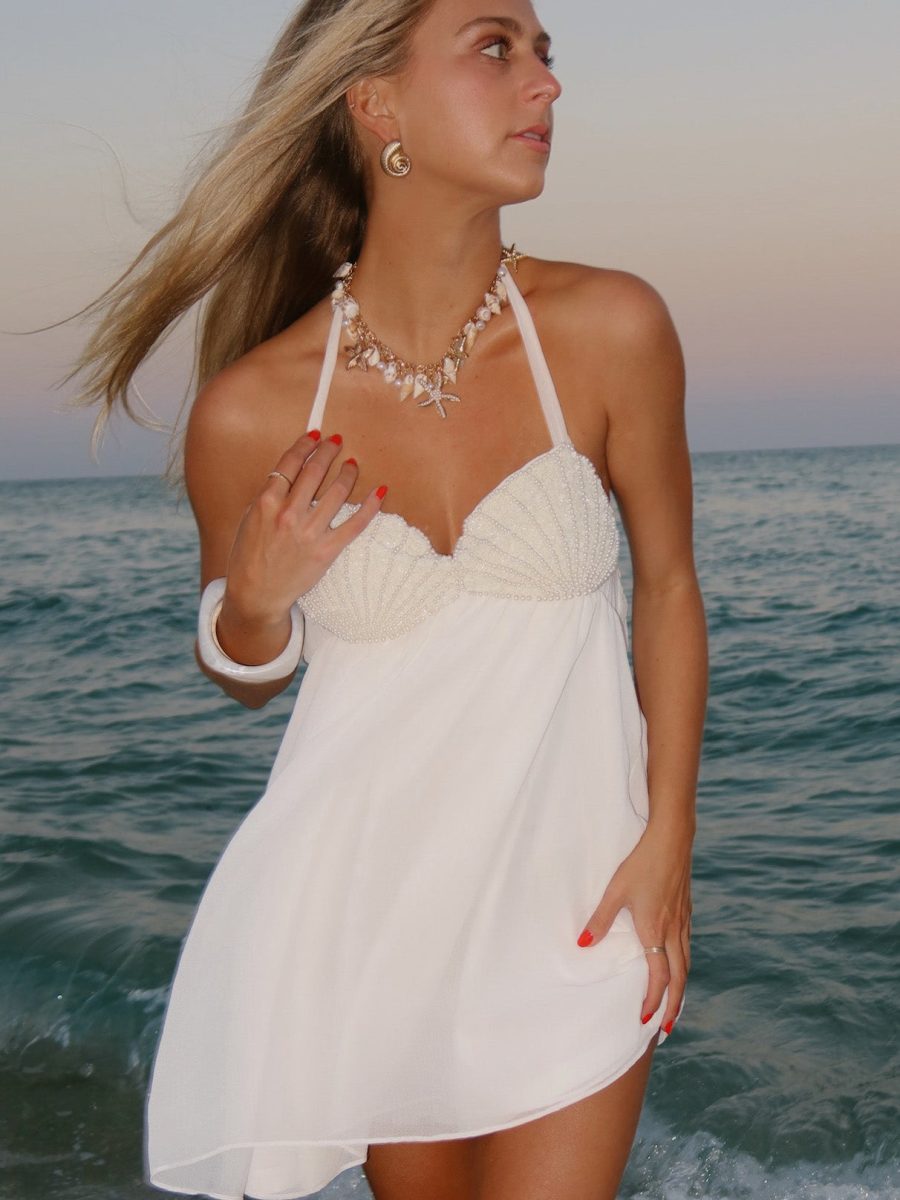 Valentina Mini Dress ~ White Chiffon Embellishment