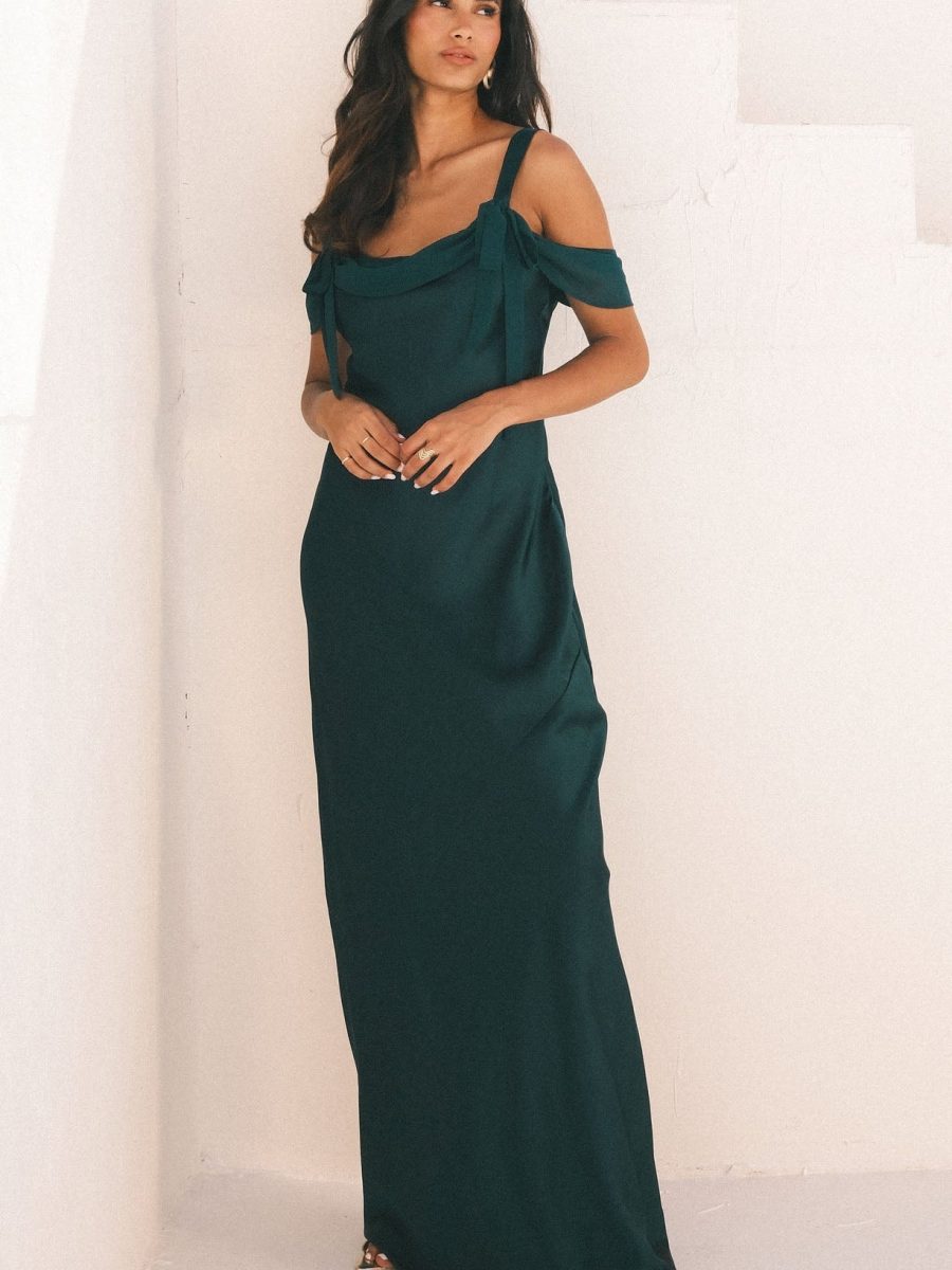 Bella Maxi Dress ~ Deep Emerald Luxe Satin