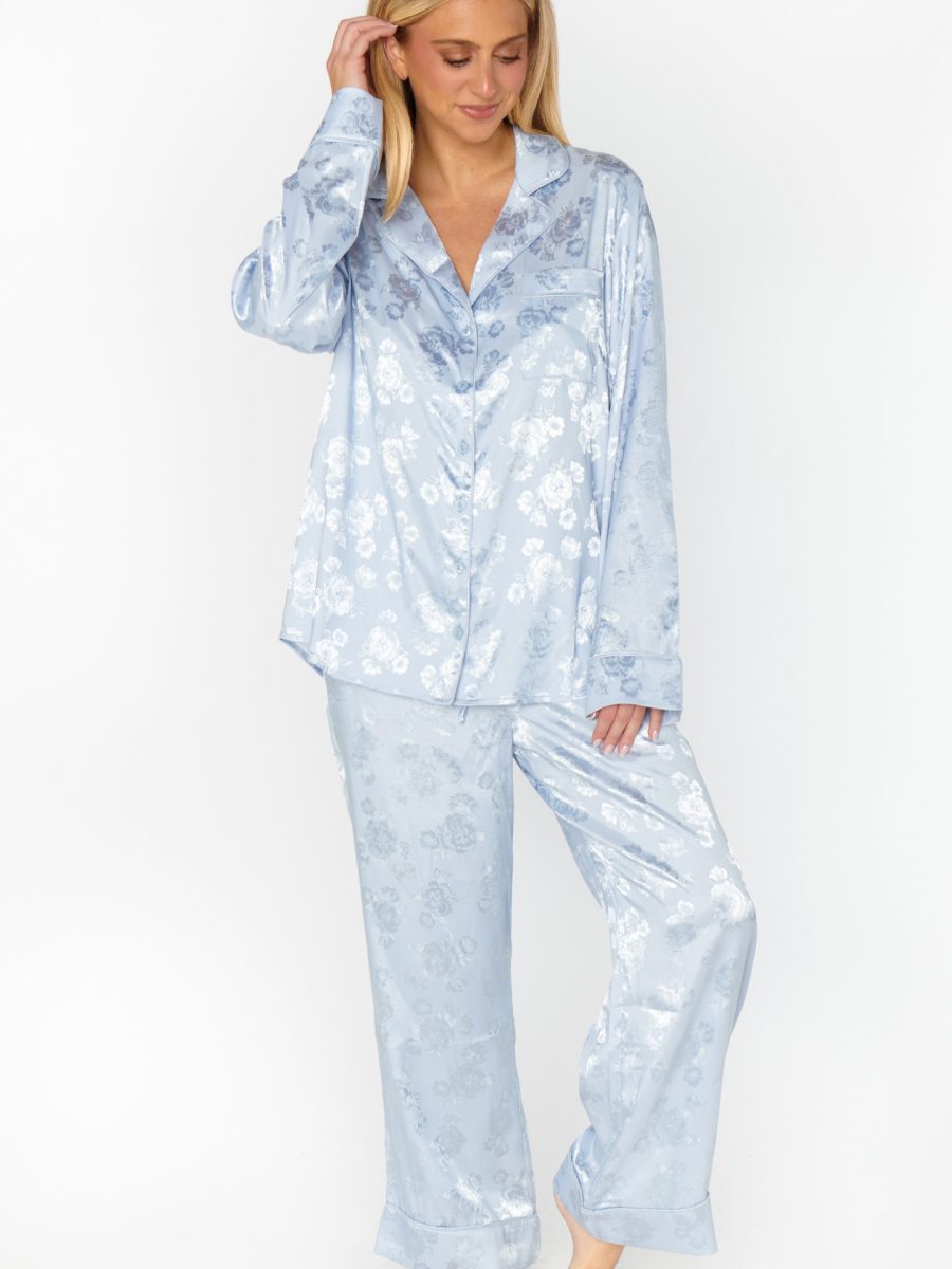 Classic Cropped PJ Set ~ Blue Floral Silky