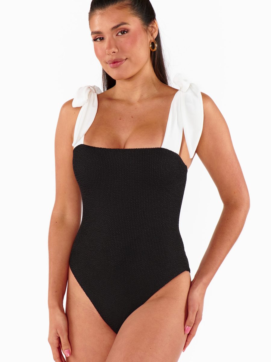 Hudson One Piece ~ Black Scrunch with White Bow
