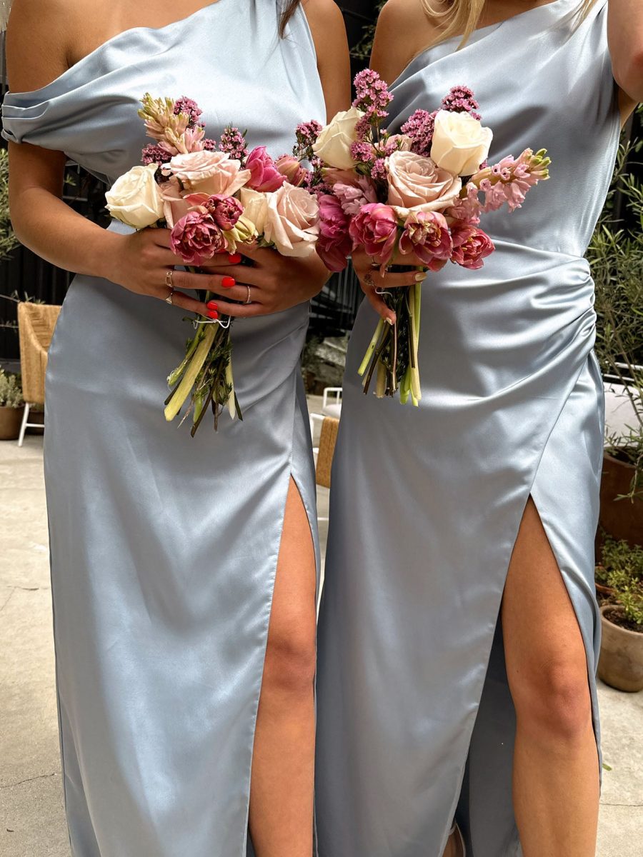 Jodie Dress ~ Steel Blue Luxe Satin