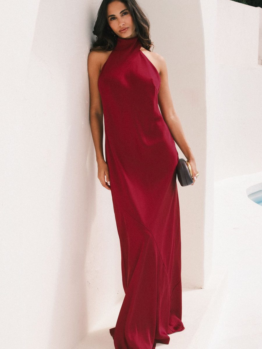 Lisa Maxi Dress ~ Cranberry Luxe Satin