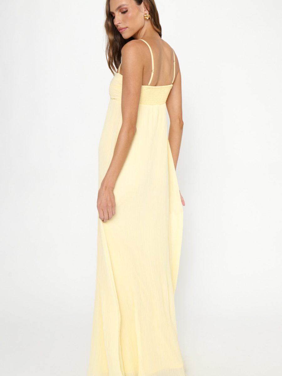 Libby Maxi Dress ~ Pale Yellow Pleated Chiffon