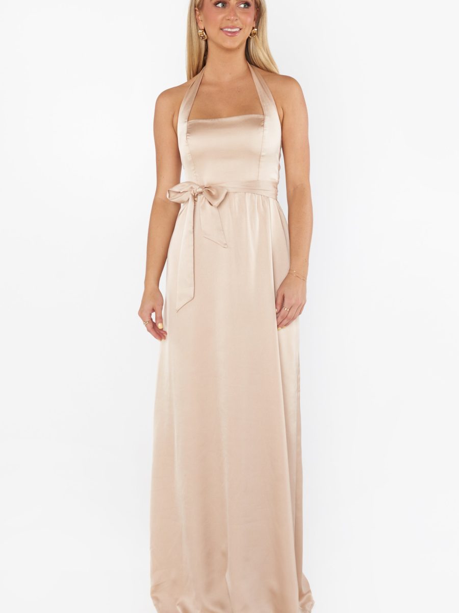 Hazel Halter Maxi Dress ~ Champagne Luxe Satin