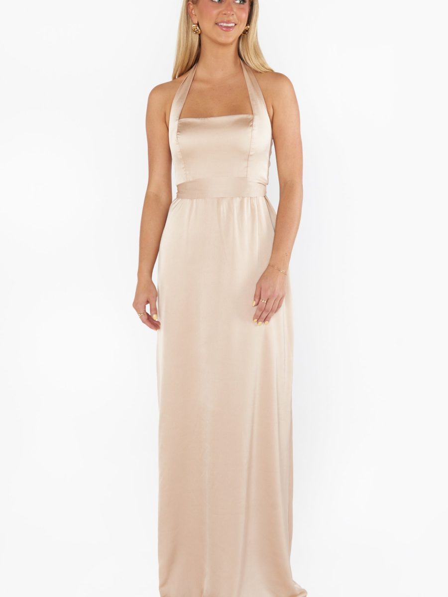 Hazel Halter Maxi Dress ~ Champagne Luxe Satin