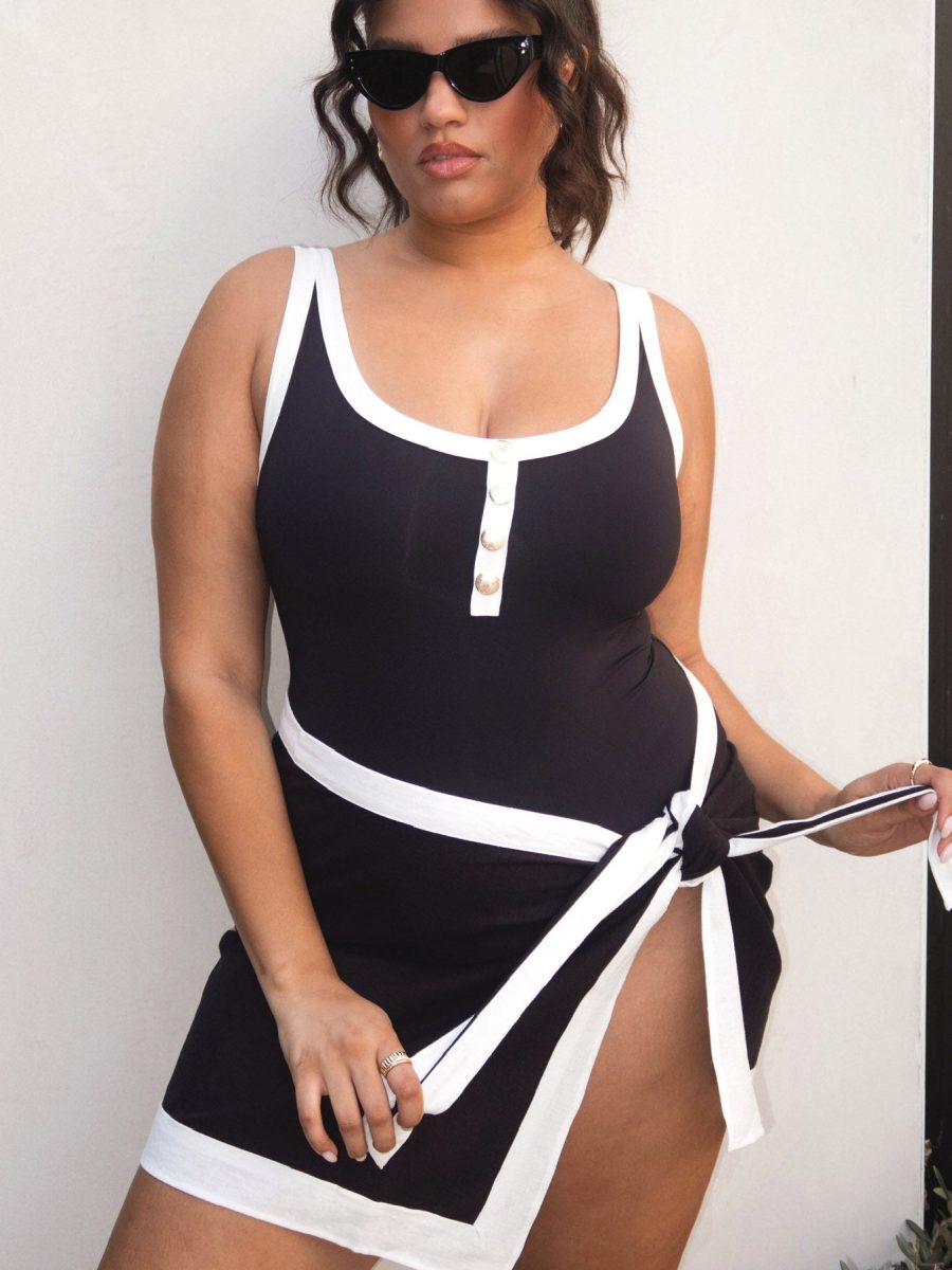 Shoreline Sarong ~ Black and White Linen