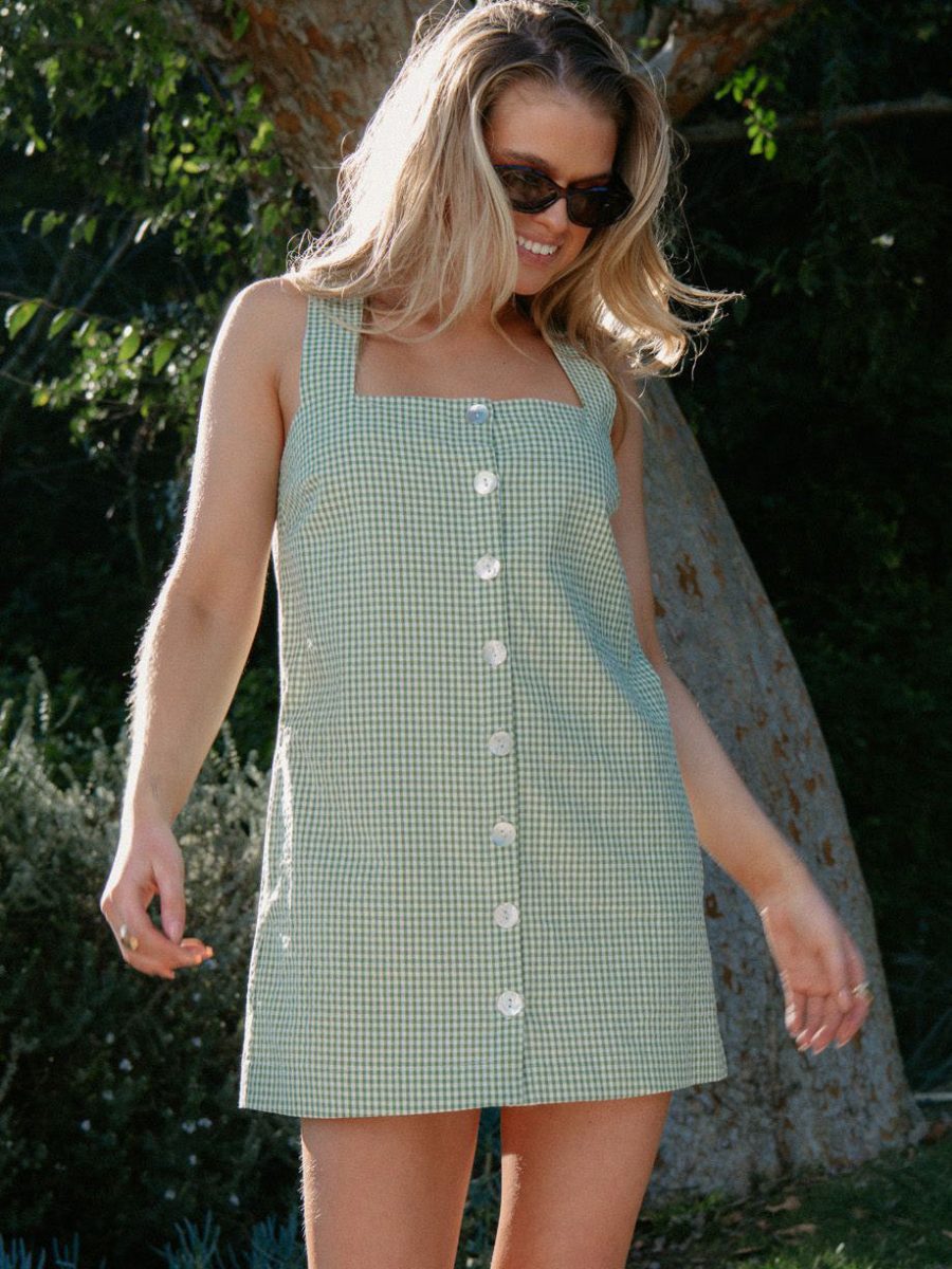 Everly Mini Dress ~ Field Green Gingham