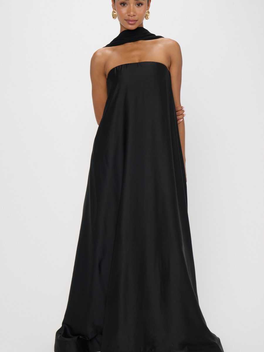 Tinsley Tube Dress ~ Black Luxe Satin