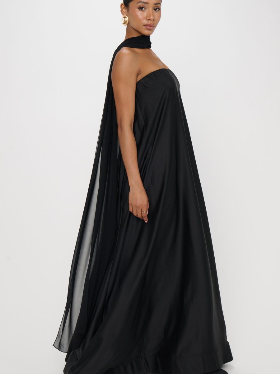Tinsley Tube Dress ~ Black Luxe Satin