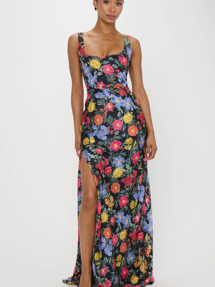 Lana Maxi Dress ~ Charm Peony Black Luxe Satin