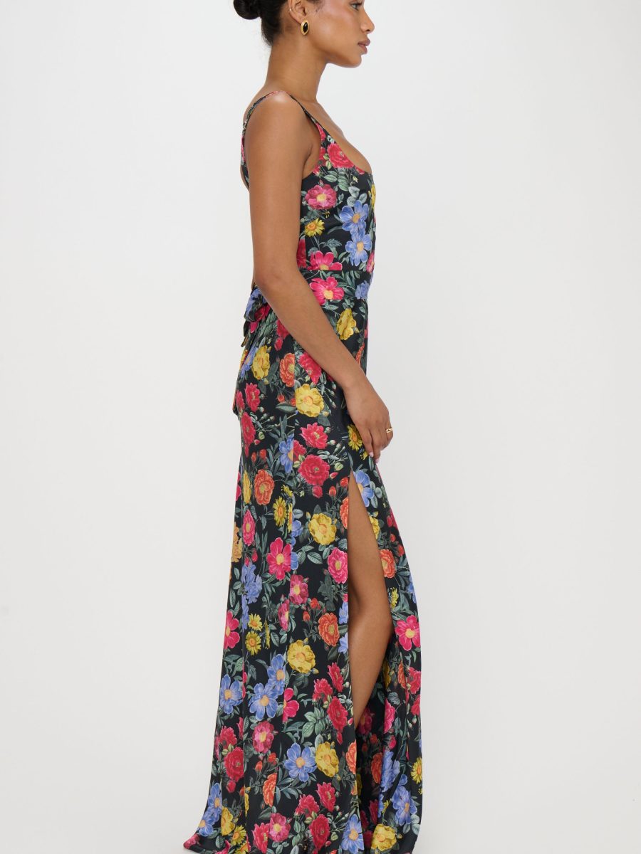 Lana Maxi Dress ~ Charm Peony Black Luxe Satin