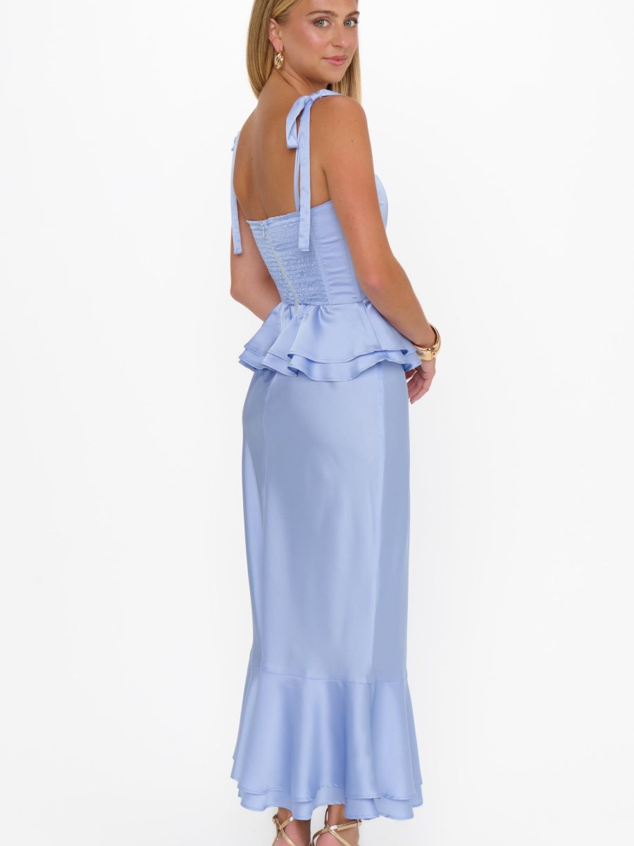 Pauline Peplum Dress ~ Borrowed Blue Luxe Satin