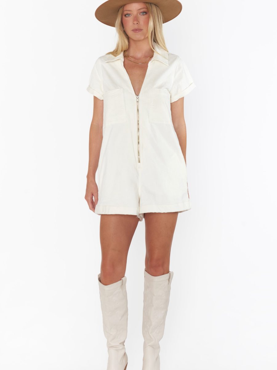 Range Zip Up Romper ~ Cream Corduroy