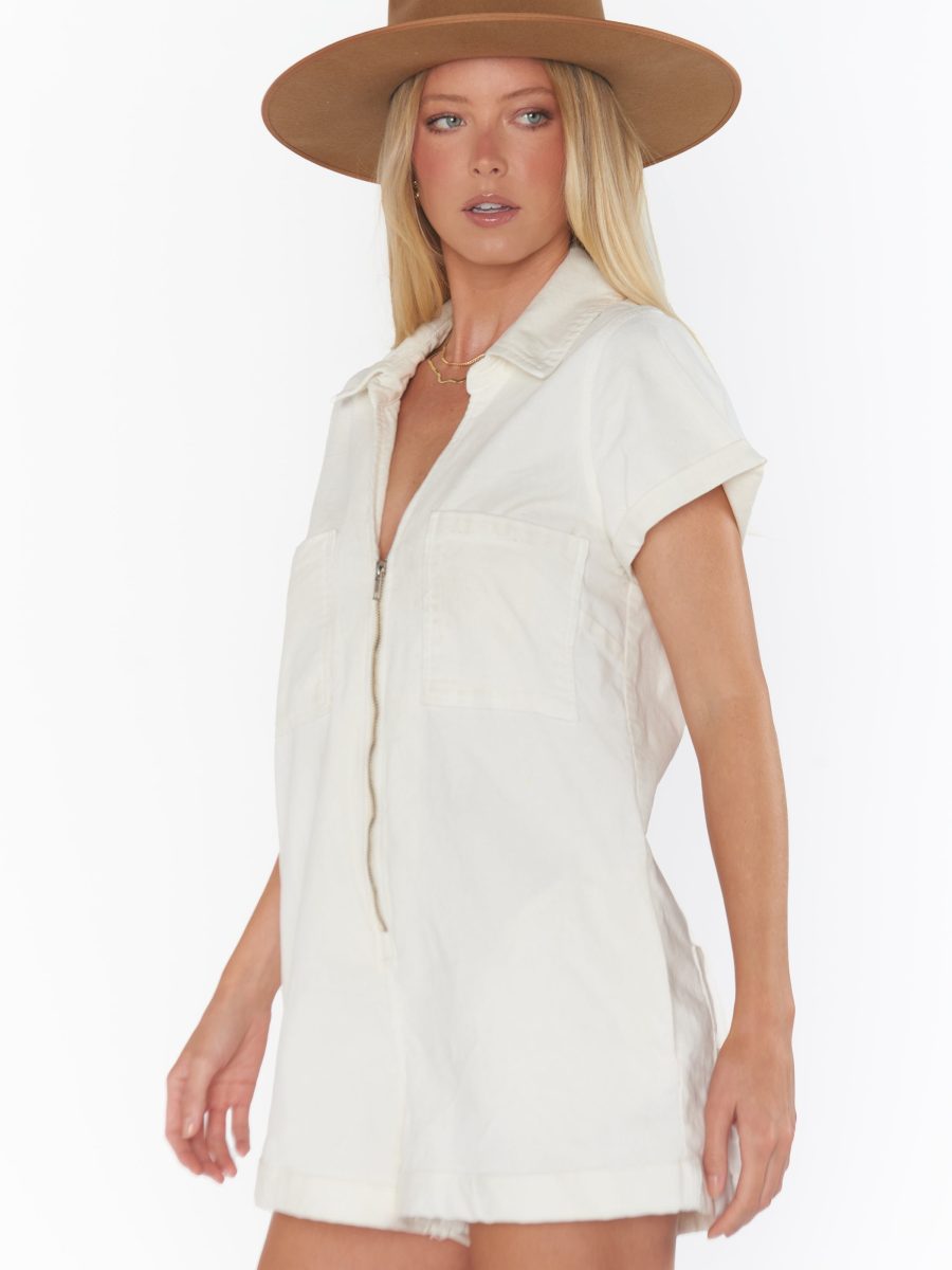 Range Zip Up Romper ~ Cream Corduroy