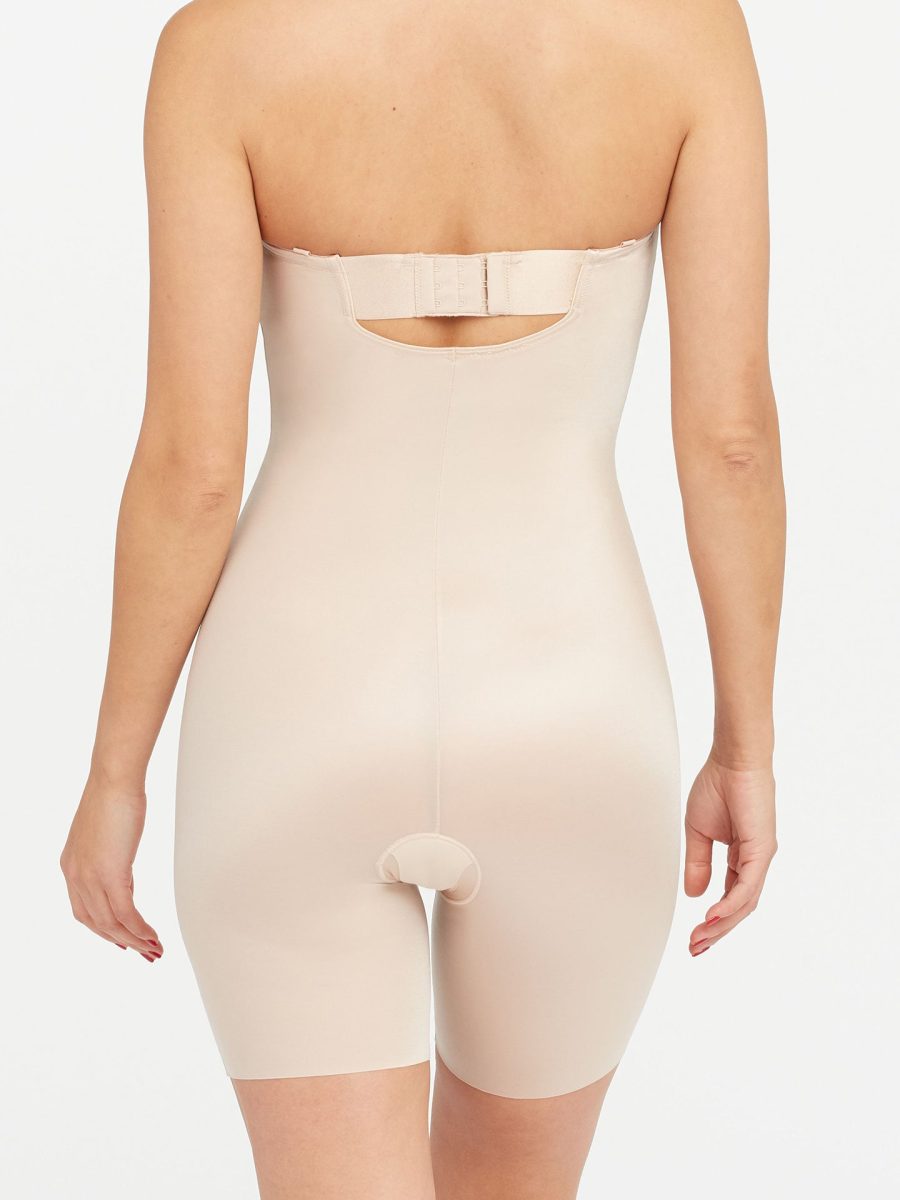 SPANX Suit Your Fancy Strapless Cupped Mid-Thigh Bodysuit ~ Champagne Beige