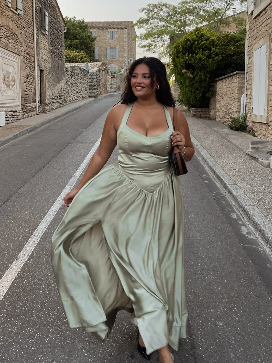 Abigail Maxi Dress ~ Moss Green Luxe Satin