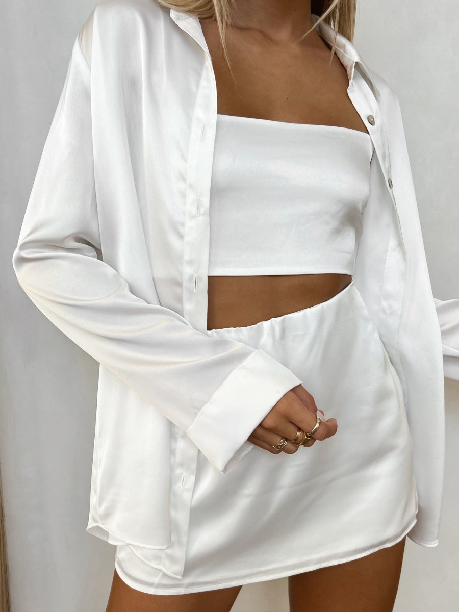 All Night Skort ~ Ivory Luxe Satin