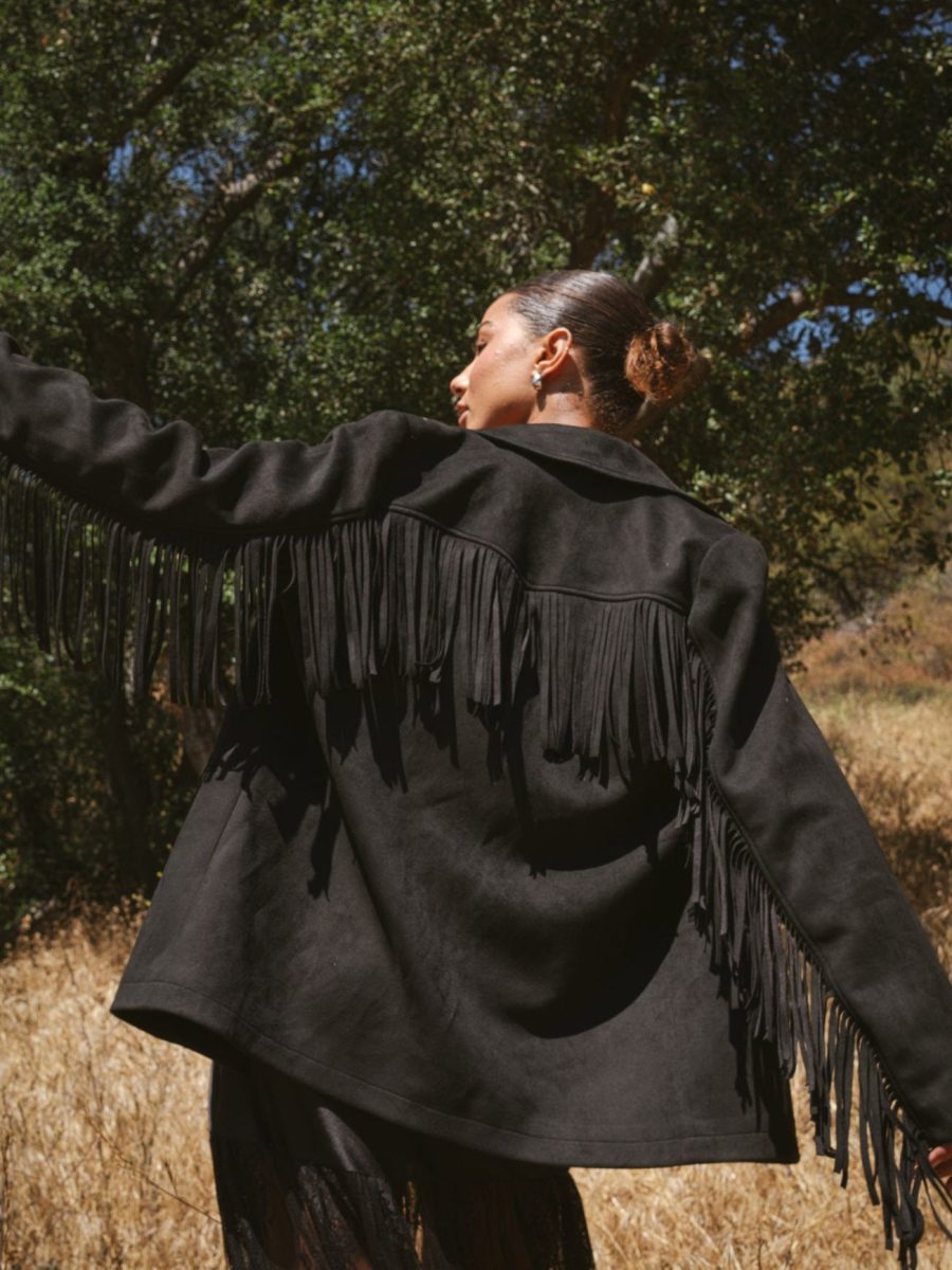 Sierra Fringe Jacket ~ Black Faux Suede