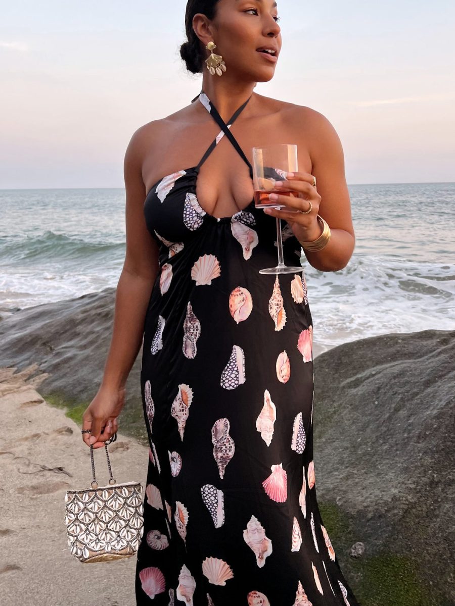 Milos Maxi Dress ~ Black Shell Luxe Satin