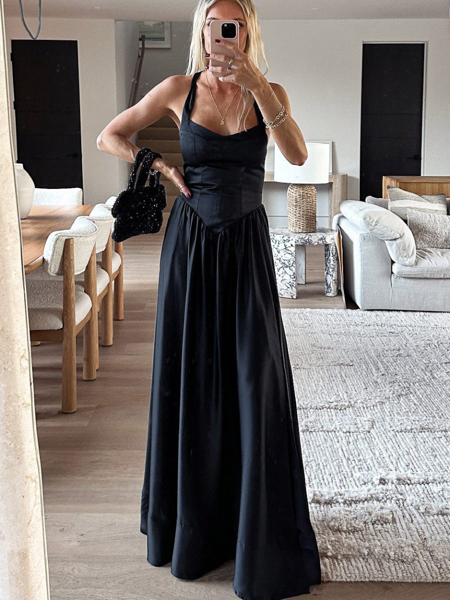 Abigail Maxi Dress ~ Black Luxe Satin