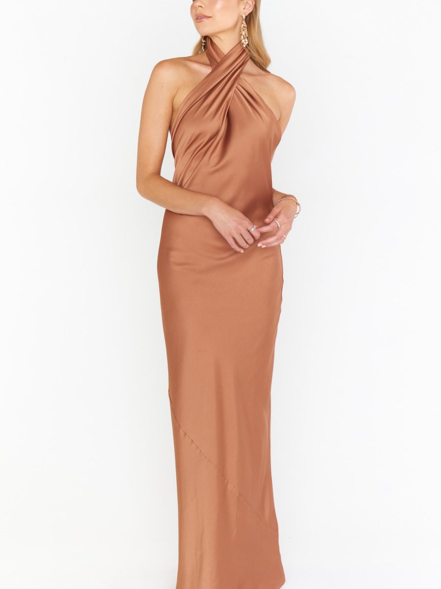 Jasmine Halter Maxi Dress ~ Copper Luxe Satin