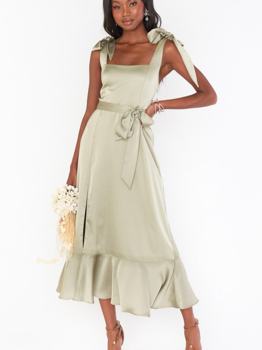 Claire Midi Dress ~ Moss Green Luxe Satin