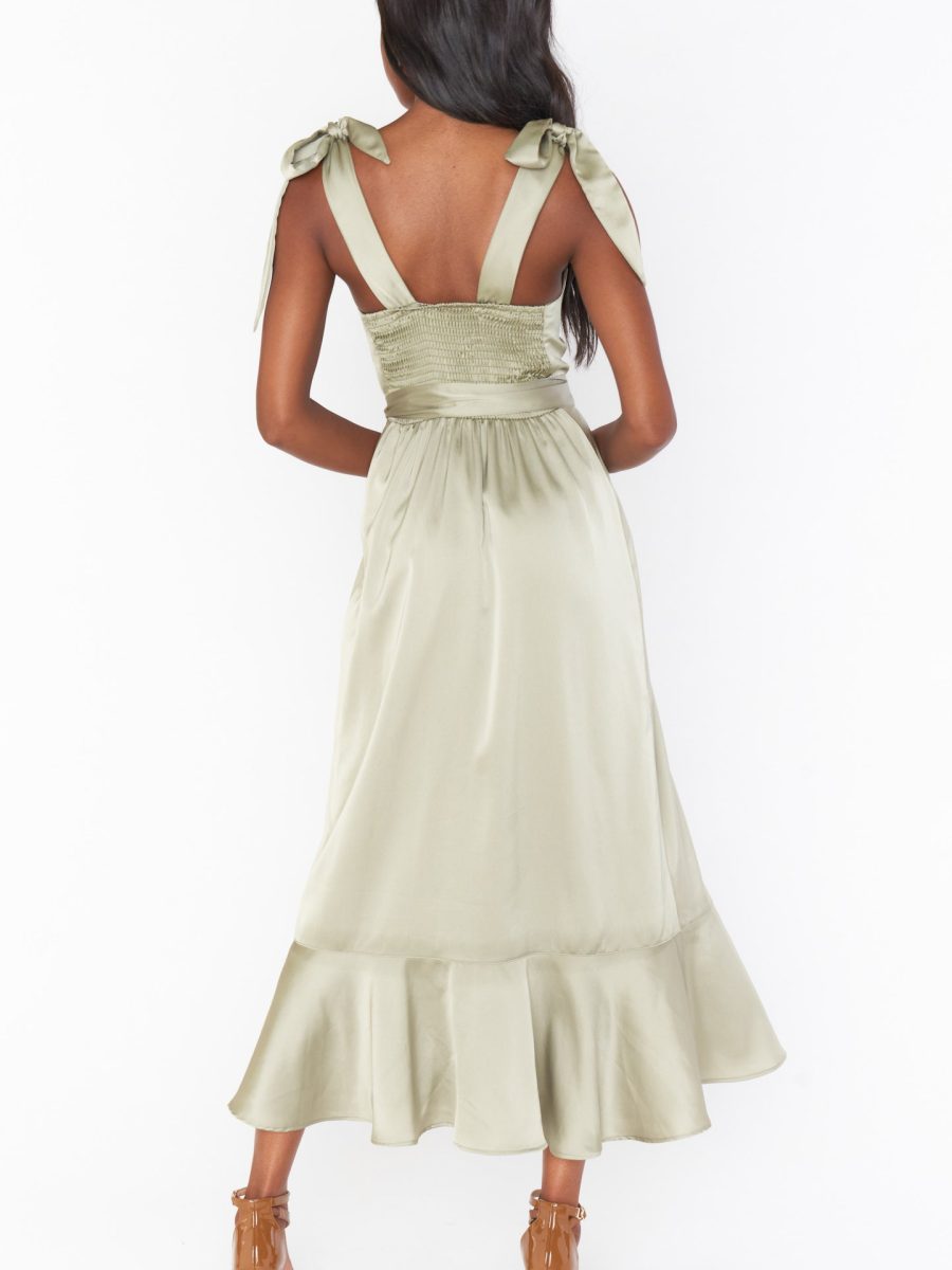 Claire Midi Dress ~ Moss Green Luxe Satin