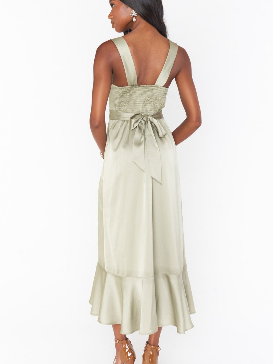 Claire Midi Dress ~ Moss Green Luxe Satin