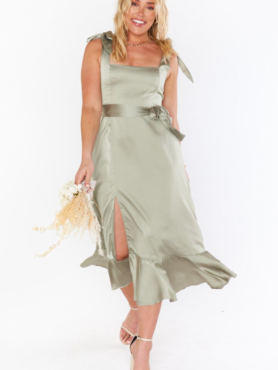 Claire Midi Dress ~ Moss Green Luxe Satin