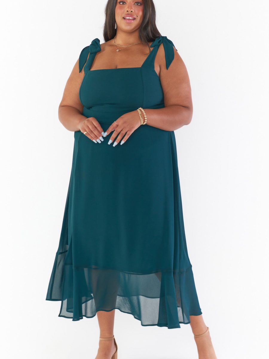 Claire Midi Dress ~ Emerald Chiffon