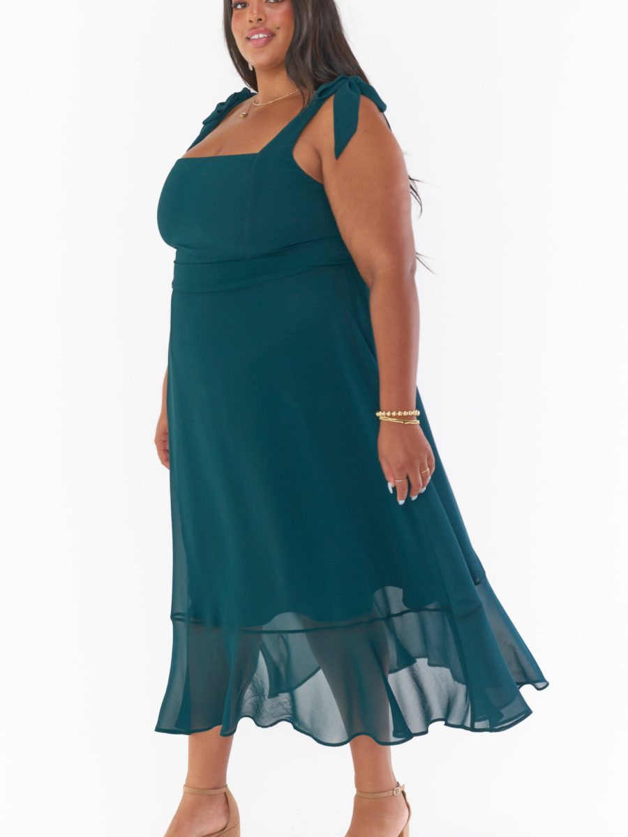 Claire Midi Dress ~ Emerald Chiffon