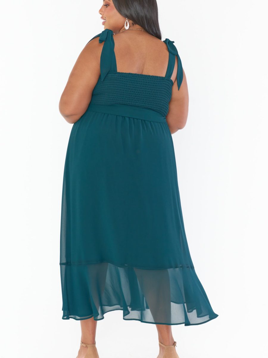 Claire Midi Dress ~ Emerald Chiffon