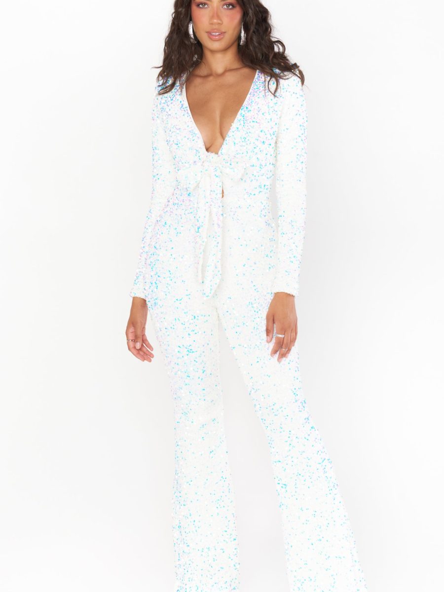 Martina Wrap Jumpsuit ~ White Sparkle Sequins