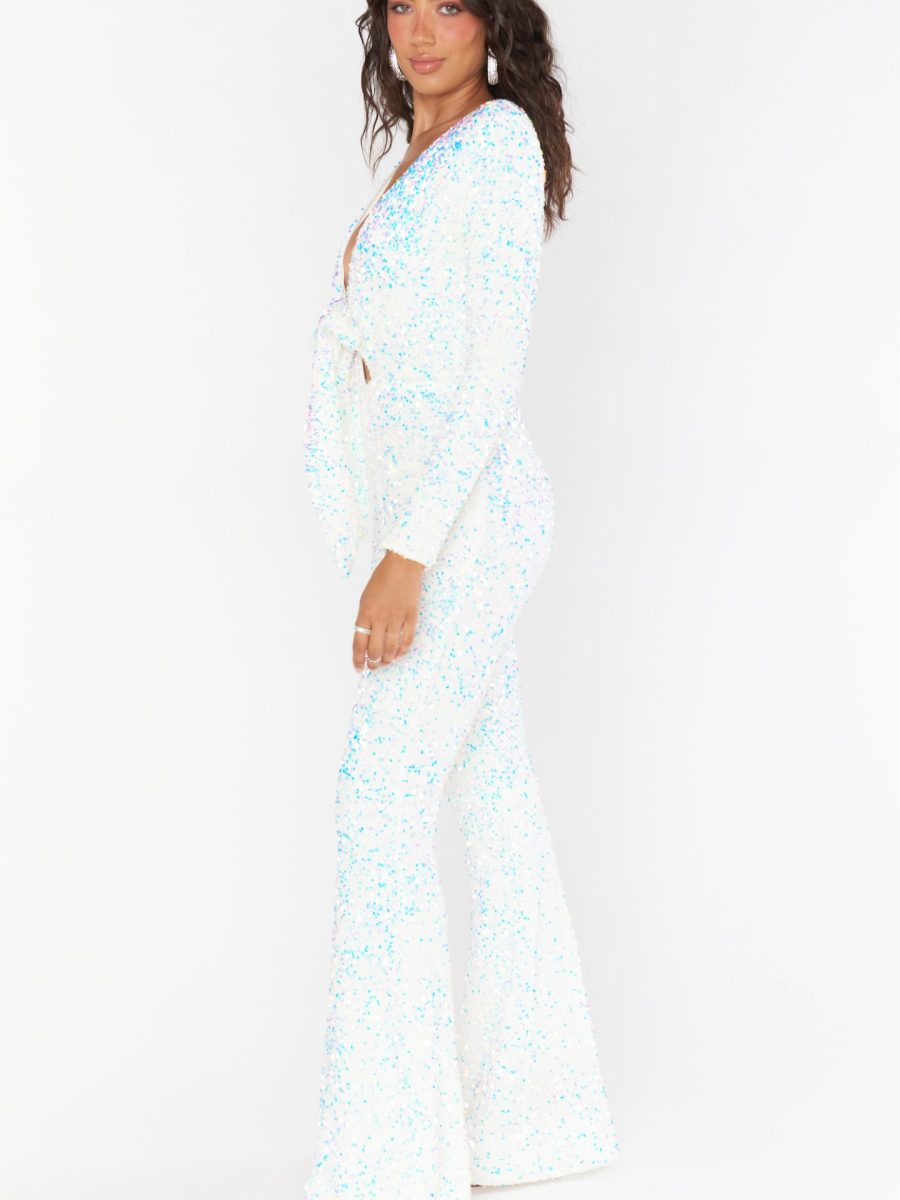 Martina Wrap Jumpsuit ~ White Sparkle Sequins