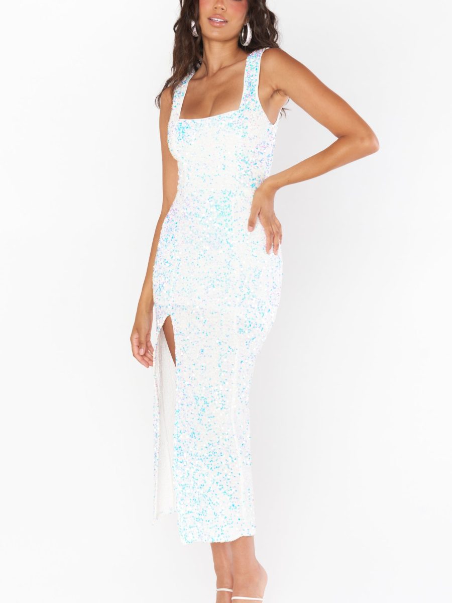 Eden Midi Dress ~ White Sparkle Sequins