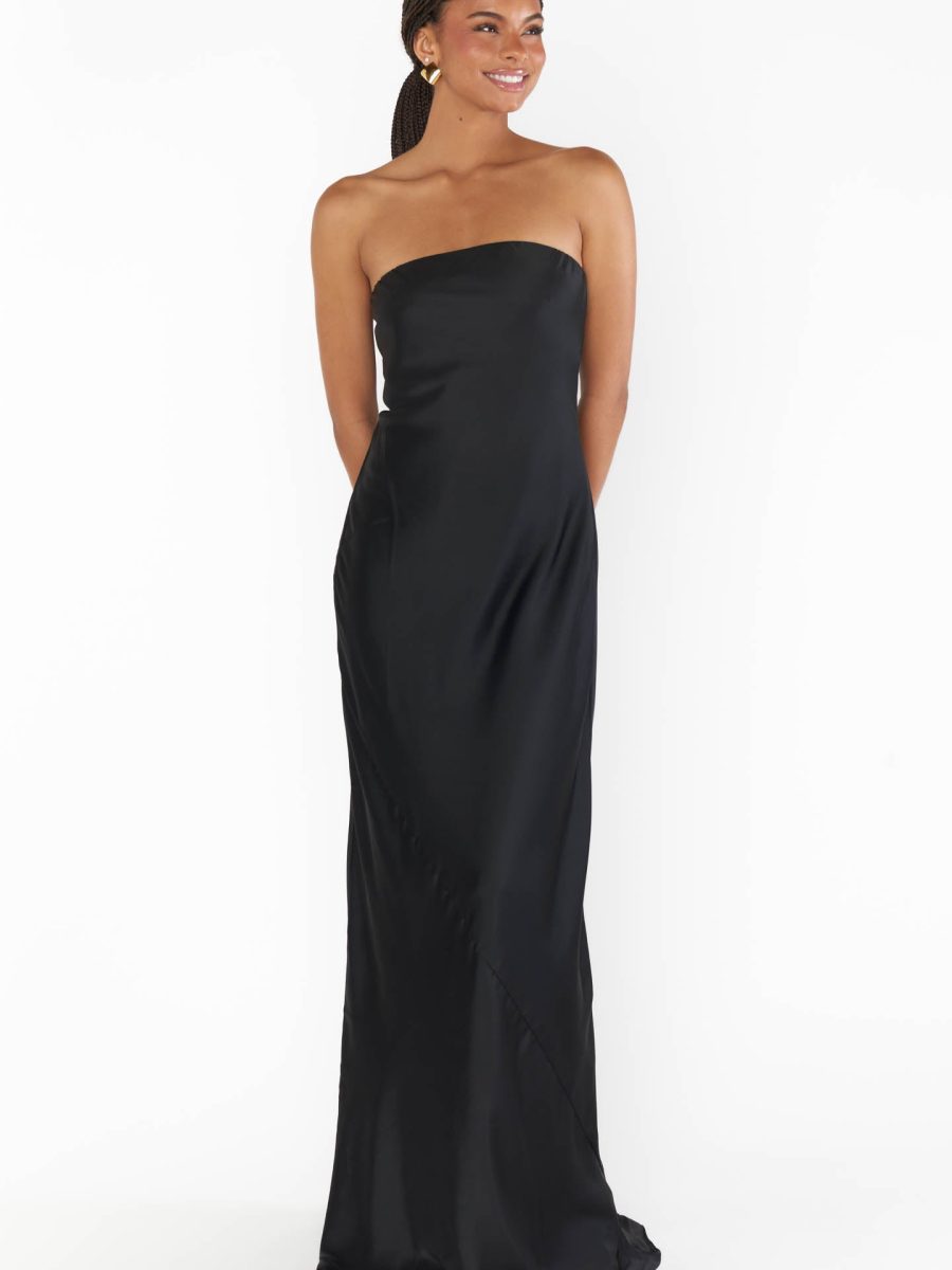 Taylor Tube Maxi Dress ~ Black Luxe Satin