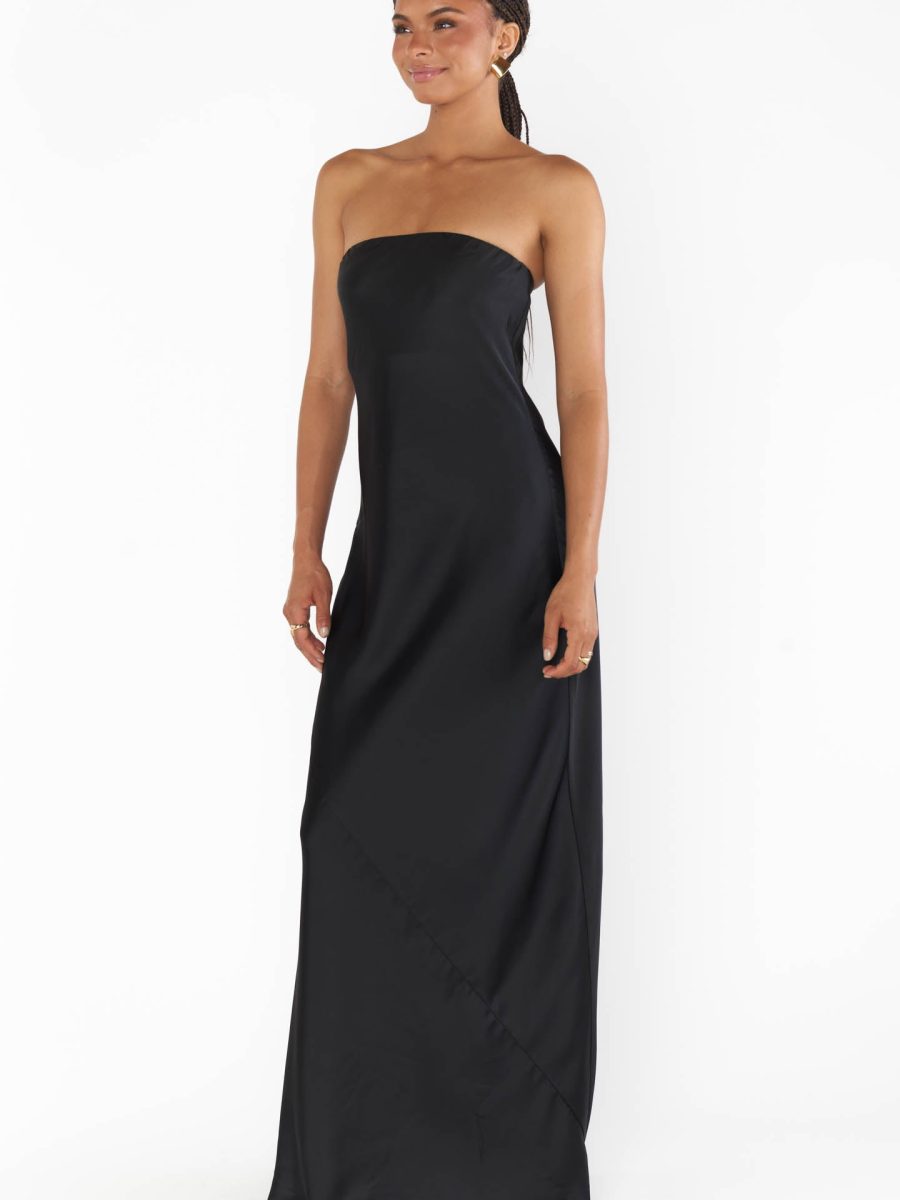 Taylor Tube Maxi Dress ~ Black Luxe Satin