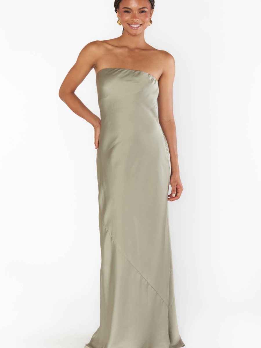 Taylor Tube Maxi Dress ~ Moss Green Luxe Satin
