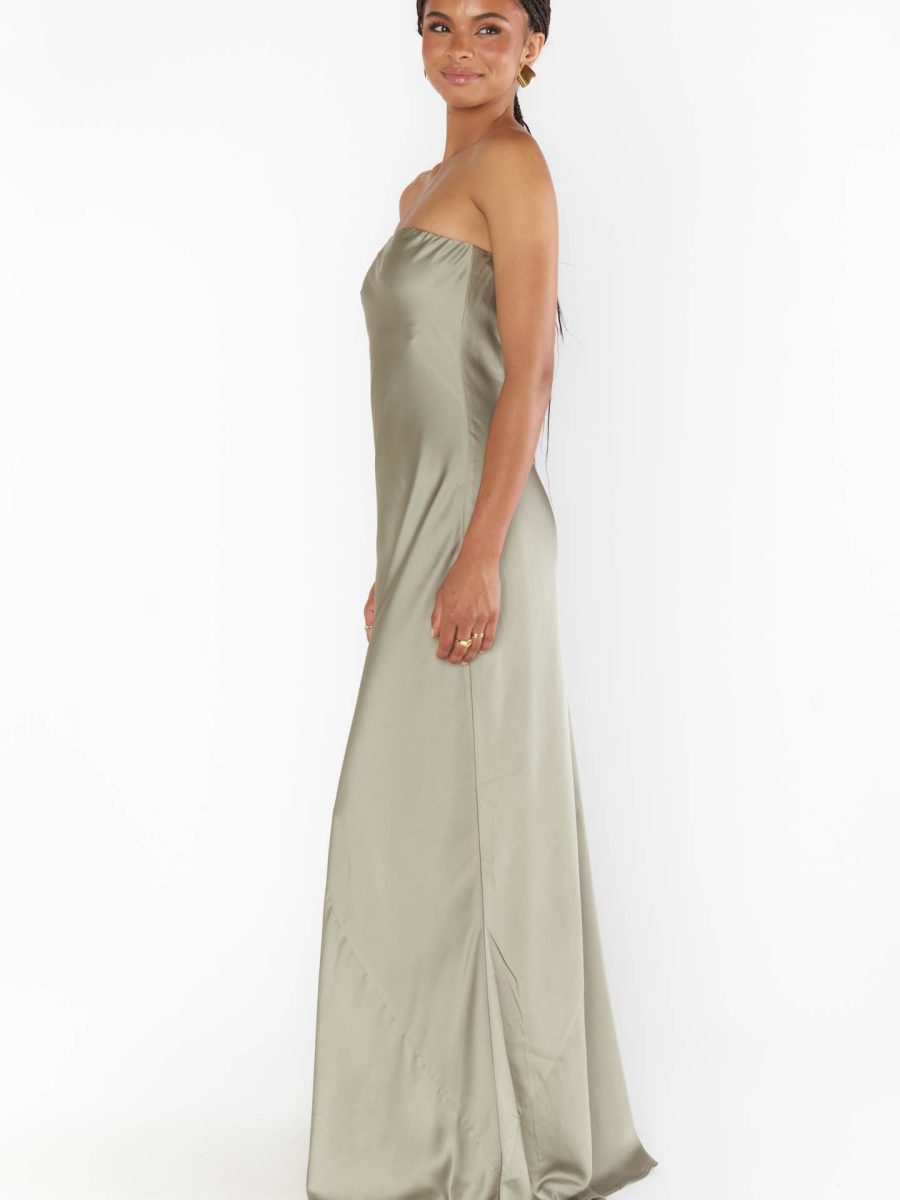Taylor Tube Maxi Dress ~ Moss Green Luxe Satin