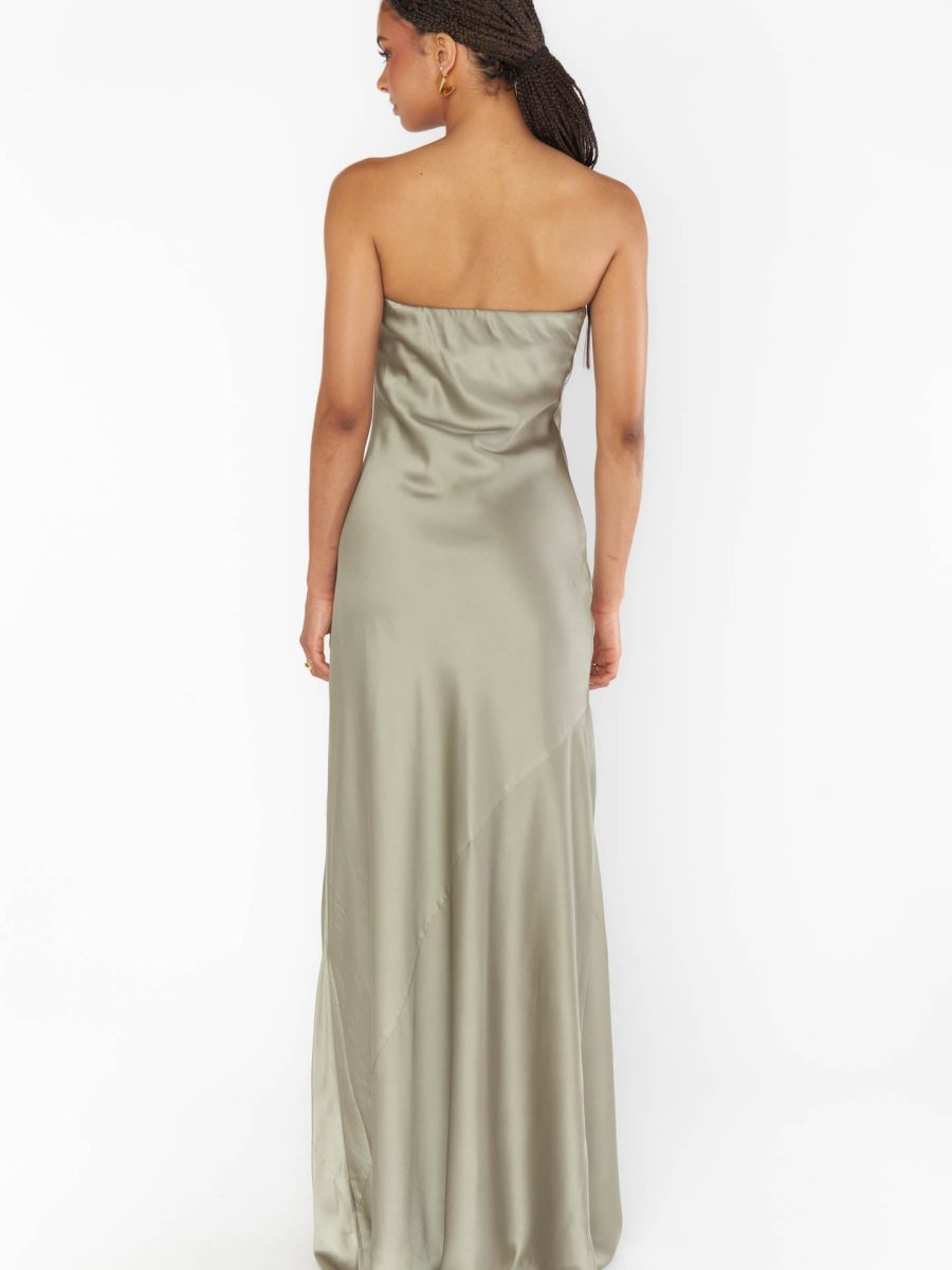 Taylor Tube Maxi Dress ~ Moss Green Luxe Satin