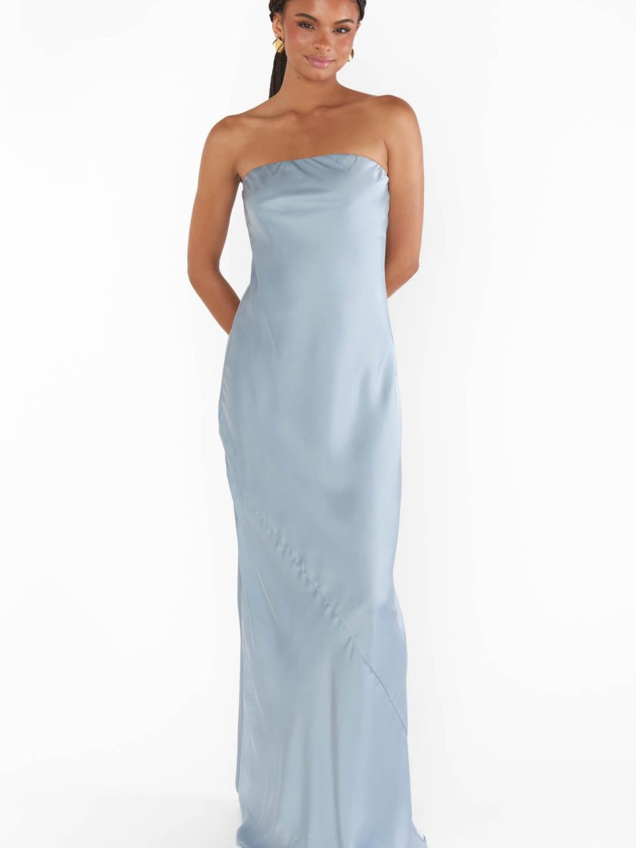 Taylor Tube Maxi Dress ~ Steel Blue Luxe Satin