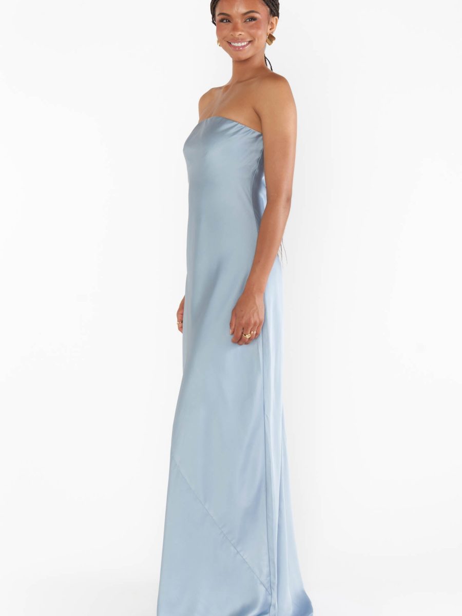 Taylor Tube Maxi Dress ~ Steel Blue Luxe Satin