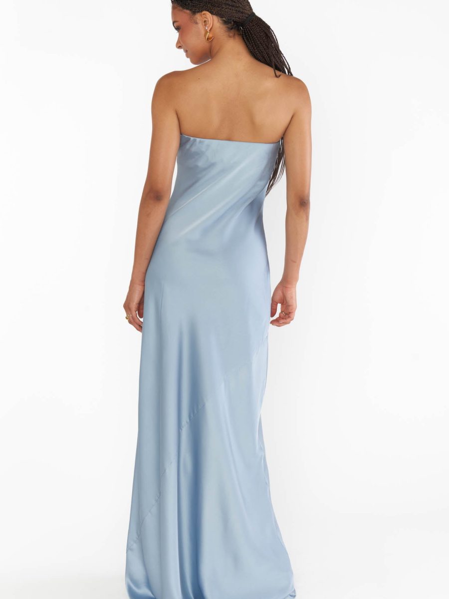 Taylor Tube Maxi Dress ~ Steel Blue Luxe Satin