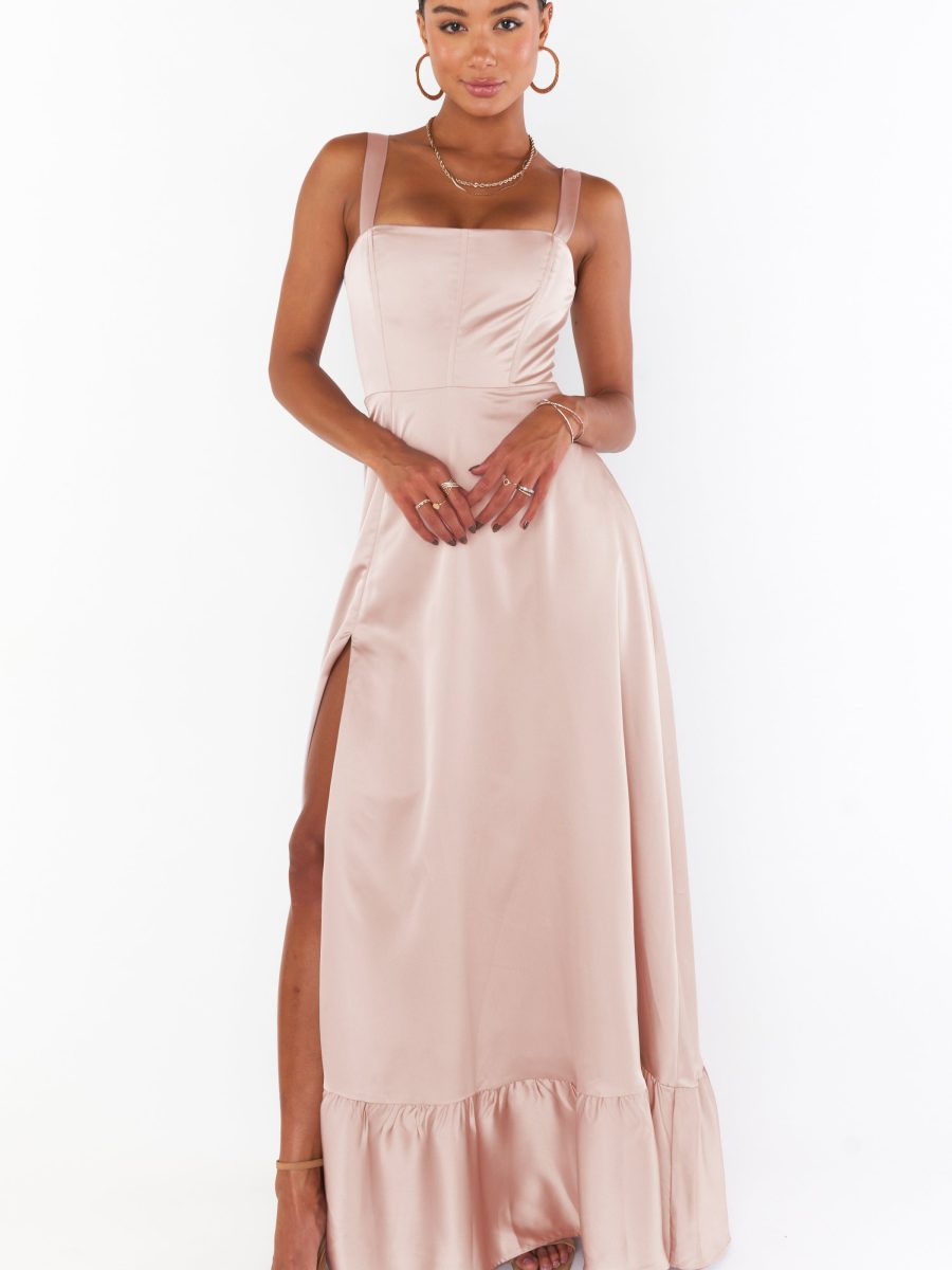 Clarissa Corset Dress ~ Rose Gold Luxe Satin