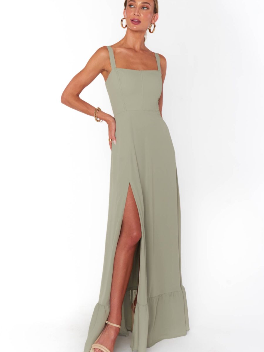 Clarissa Corset Dress ~ Moss Green Crisp