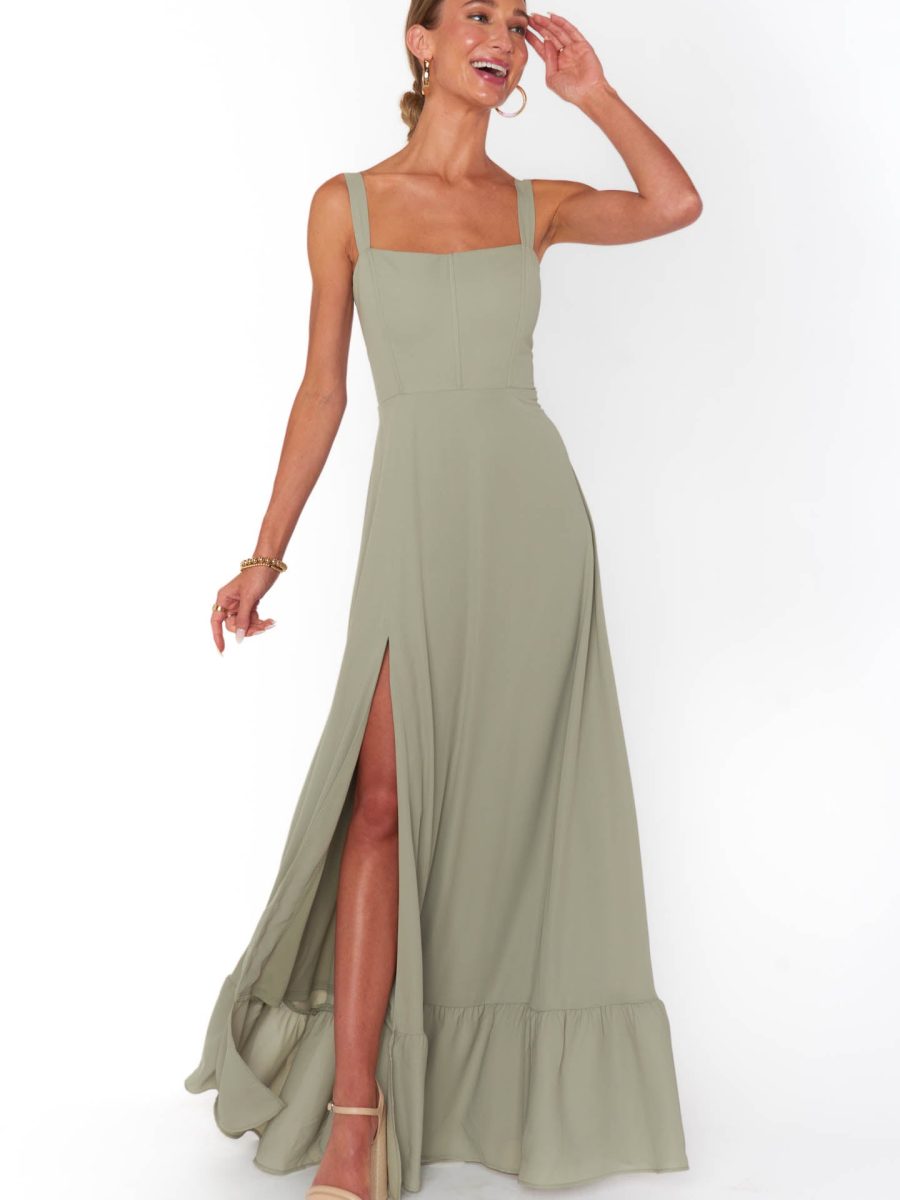 Clarissa Corset Dress ~ Moss Green Crisp