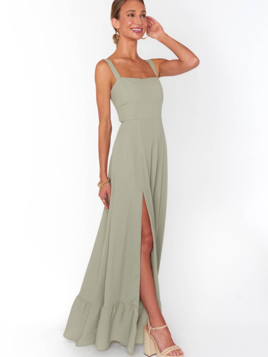 Clarissa Corset Dress ~ Moss Green Crisp