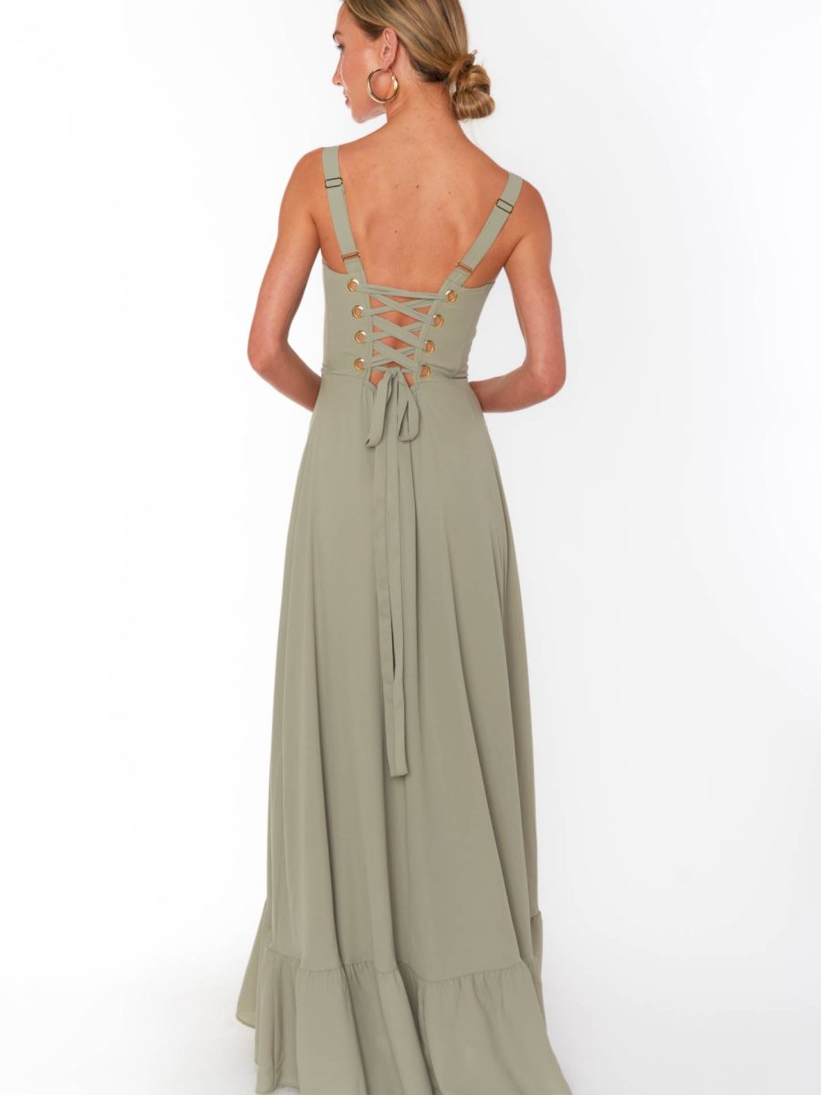 Clarissa Corset Dress ~ Moss Green Crisp