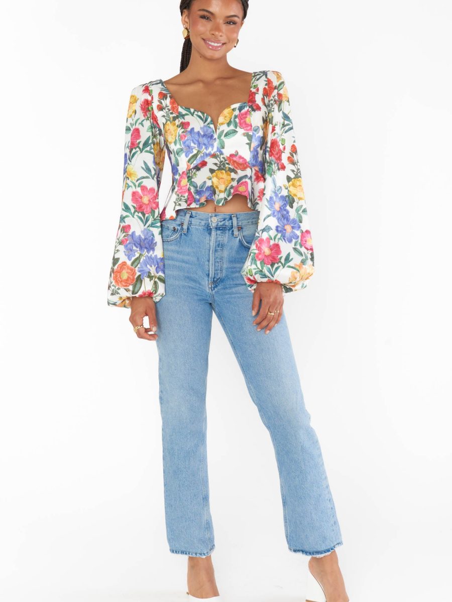 Lover Top ~ Charm Peony White Taffeta